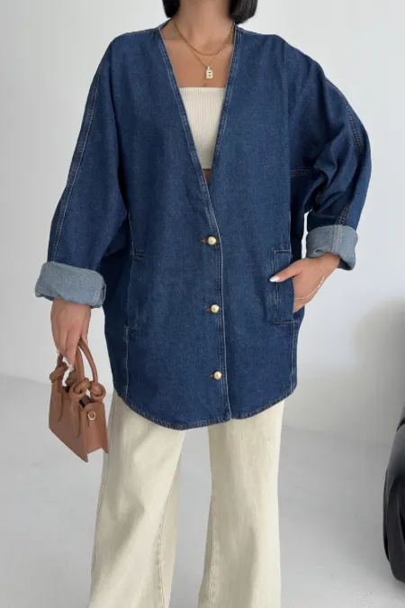 Oversize Bat Sleeve Denim Jacket 6059-26-(STD-4)
