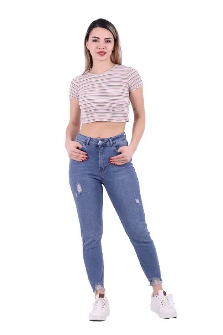 Paçası Mom Fit Kot Pantolon  884-01-(28-33)