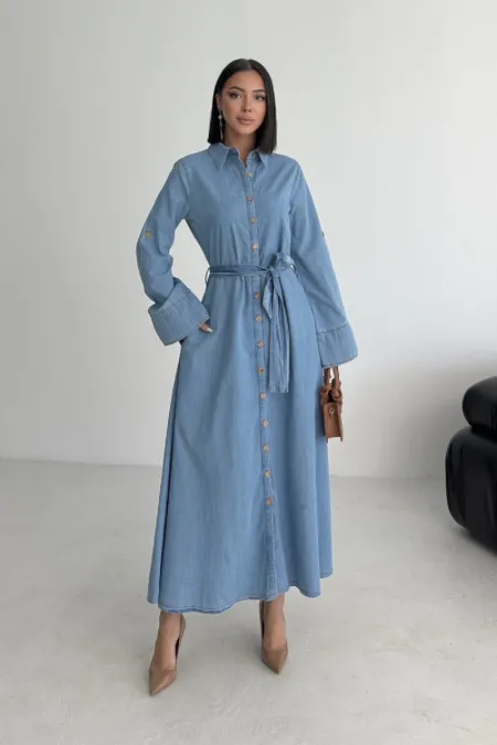Düğmeli Uzun Boy Kot Elbise 3047-27-(S-XL) Düğmeli Uzun Boy Kot Elbise 3047-27-(S-XL)
