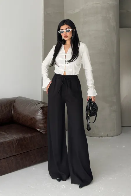 Elasticated Palazzo Trousers 7150-07-(36-42-4) Black
