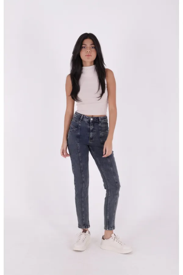 Önü Parçalı Kot Pantolon 7043-28-(28-33)