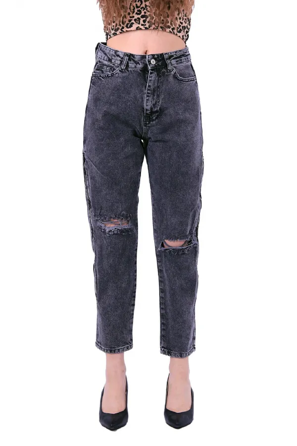 Yanı Fermuarlı Mom Kot Pantolon 717-33-(27-32) Yanı Fermuarlı Mom Kot Pantolon 717-33-(27-32)
