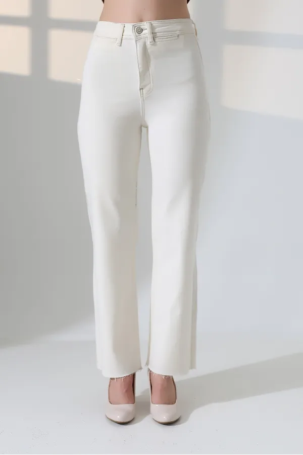 Wide Leg Palazzo Relaxed Jean with Decorative Front Pockets 1710-80-(27-32) Natural