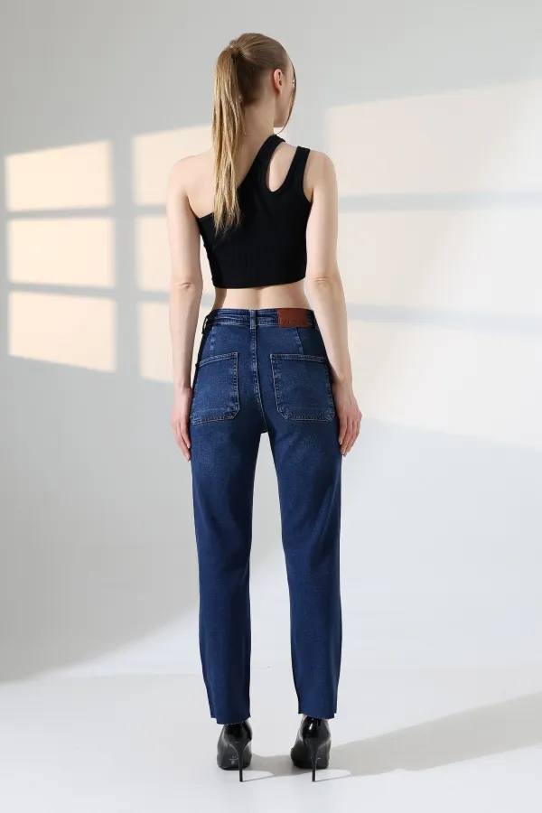 Serpme Taşlı  Relax Kot Pantolon  7193-01-(27-32)