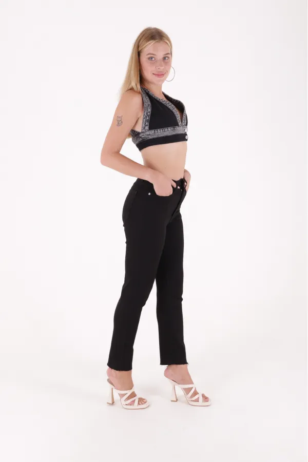 Fringe Ending High Waisted Mom Fit Jean  764-07-(26-28) Black