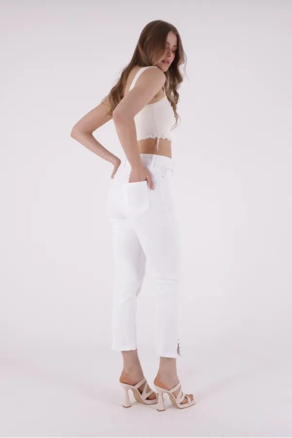 Yanı Yırtmaçlı Flare Paça Mom Kot Pantolon  1774-50-(26-31)