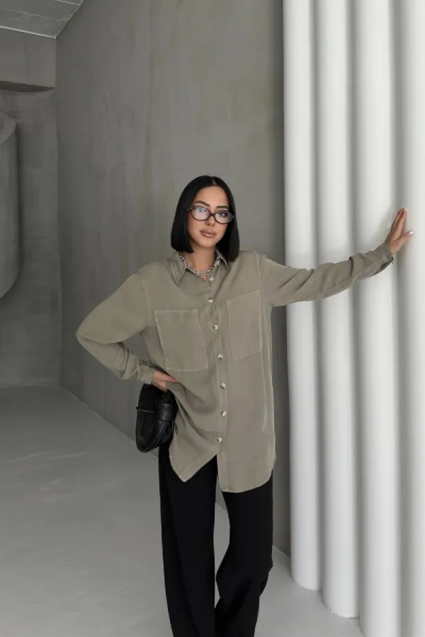 Uzun Tunik Keten Gömlek  HS611-74-(S-XL)