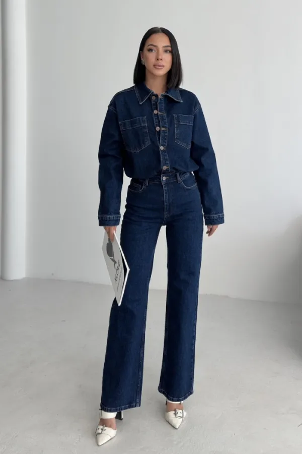 Beli Büzgülü Klasik Kot Tulum  3037-26-(S-L-3)