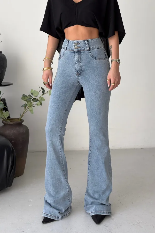 Pensli Geniş Kemerli Kot Pantolon  7151-08-(27-32)
