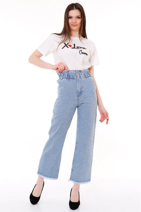 Beli Lastikli Bol Paça Relax Kot Pantolon 789-42-(30-36) Beli Lastikli Bol Paça Relax Kot Pantolon 789-42-(30-36)