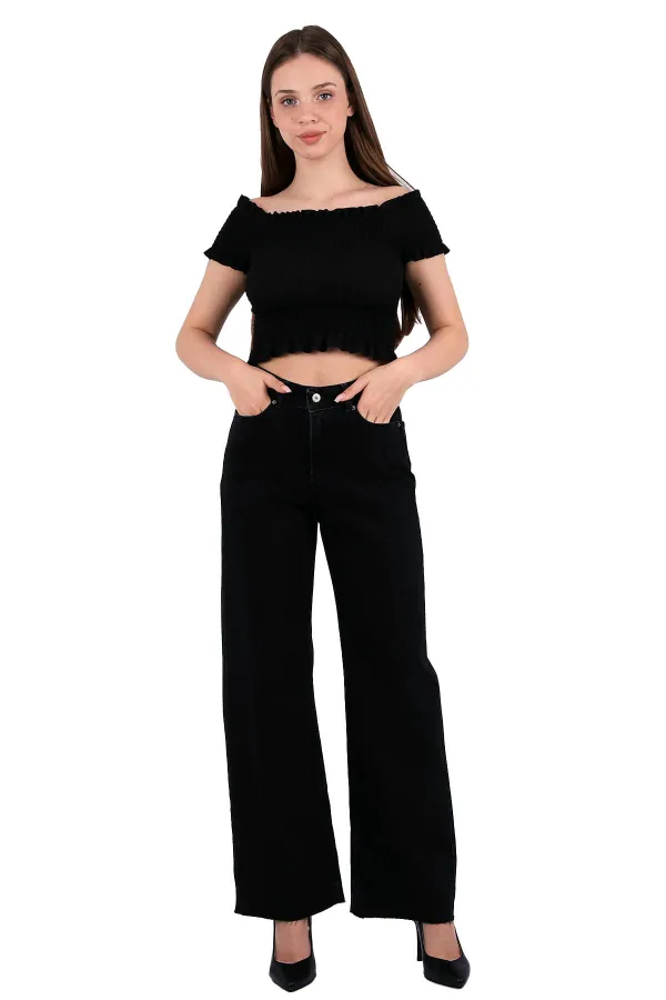 Tasseled Bottom Wide Leg Relax Jean 1726-23-(26-31) Regular Anthracite Tasseled Bottom Wide Leg Relax Jean 1726-23-(26-31) Regular Anthracite