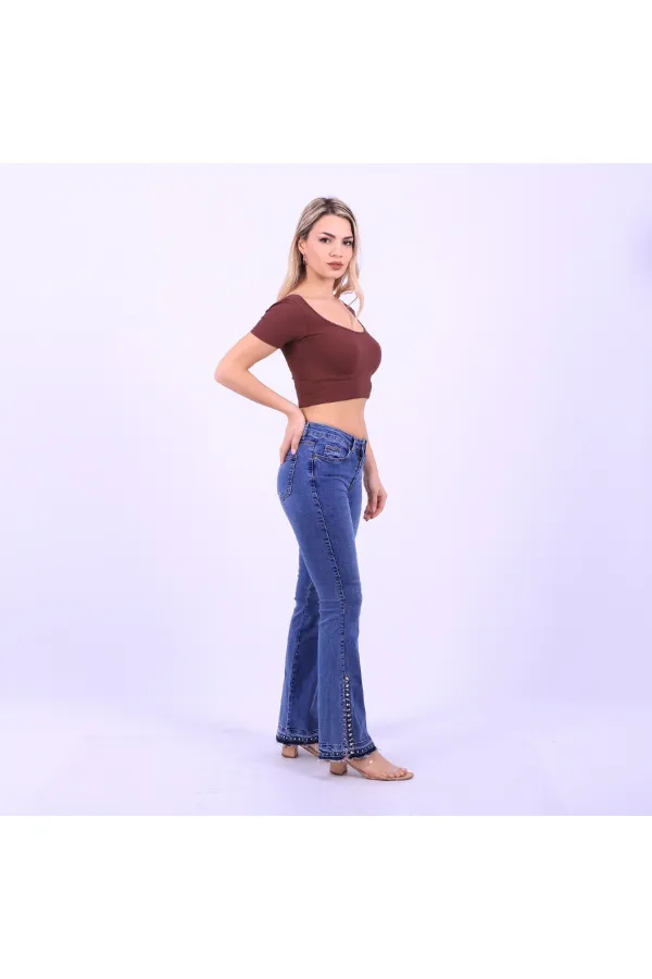 Paça Yırtmaçlı Droplu Kot Pantolon 774-06-(27-32) Paça Yırtmaçlı Droplu Kot Pantolon 774-06-(27-32)