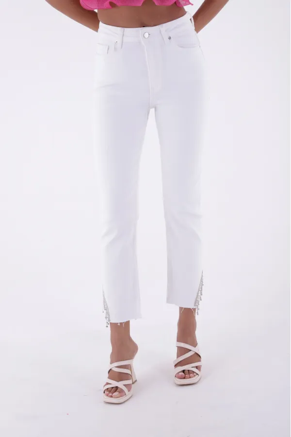 Stone Embellished Asymmetric Leg Trousers 1881-50-(26-31)