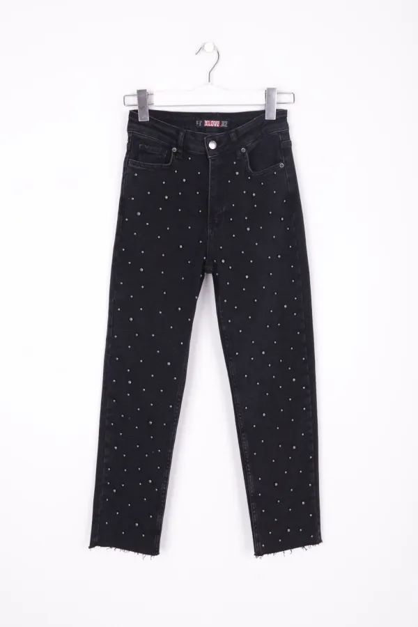 İnci Detaylı Mom Fit Kot Pantolon  1899-23-(28-33)