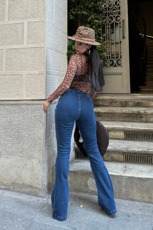 Side Tie Detailed Jeans 7095-26-(26-31) Regular Dark Blue