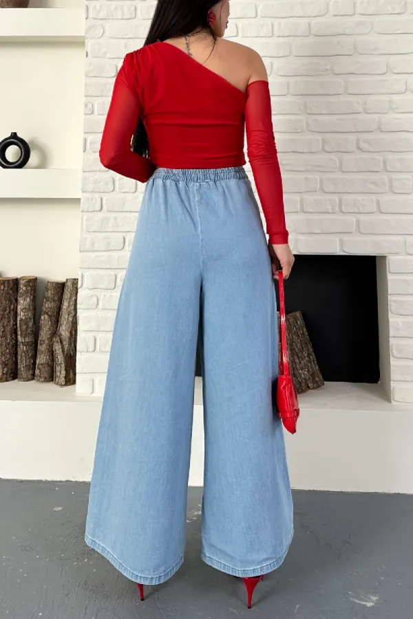 Arkası Lastikli Bol Paça Pantolon 7120-15-(36-42-6)