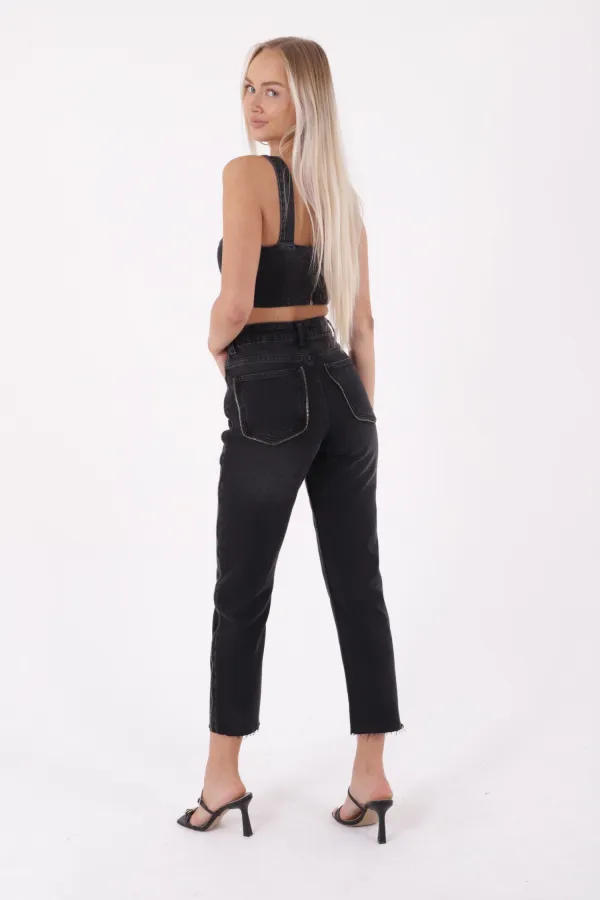 Şerit Fermuarlı Kot Pantolon 7004-03-(26-31)