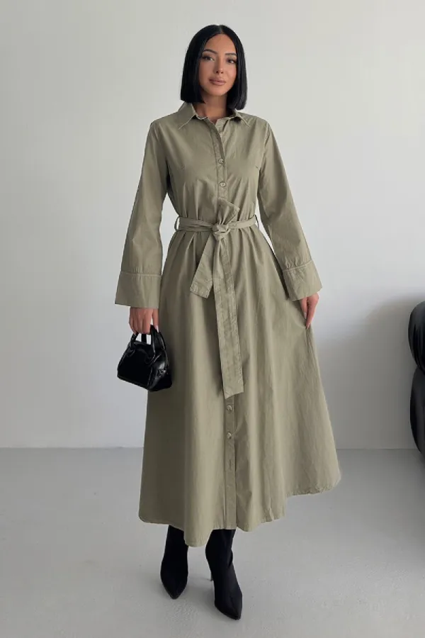 Düğmeli Uzun Boy Kot Elbise 3047-74-(S-XL)