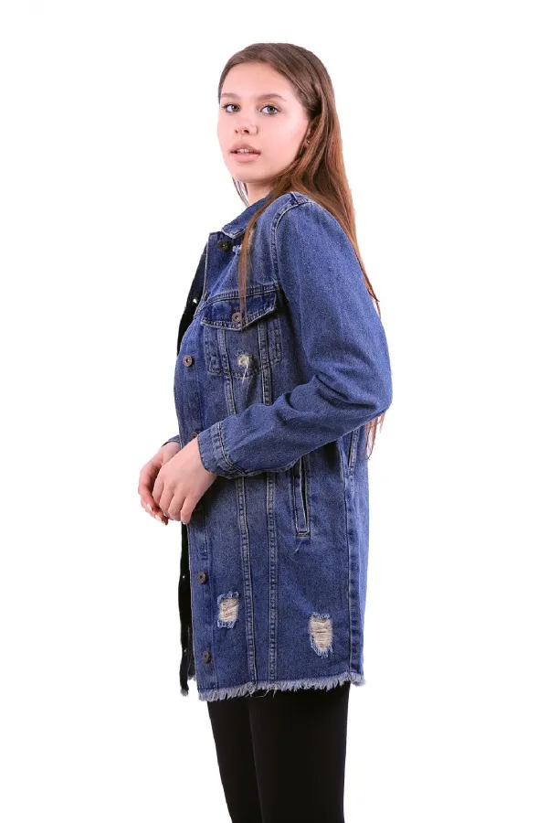 Fringe Finish Boyfriend Denim Jacket 679-02-(S-XL-6) Dark Tinted Denim Fringe Finish Boyfriend Denim Jacket 679-02-(S-XL-6) Dark Tinted Denim