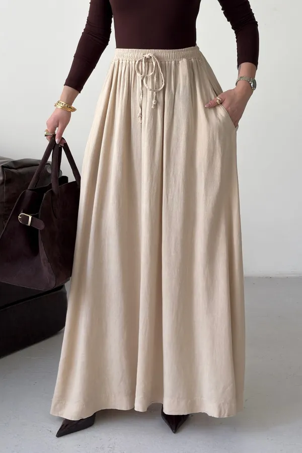 Elasticated Long Skirt HS131-65-(S-L-3) Stone