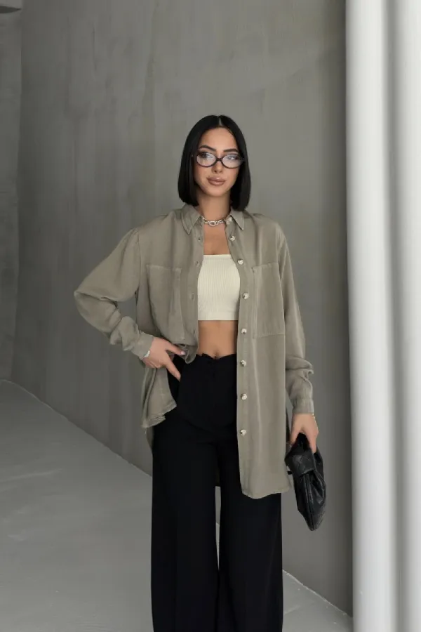 Uzun Tunik Keten Gömlek  HS611-74-(S-XL)
