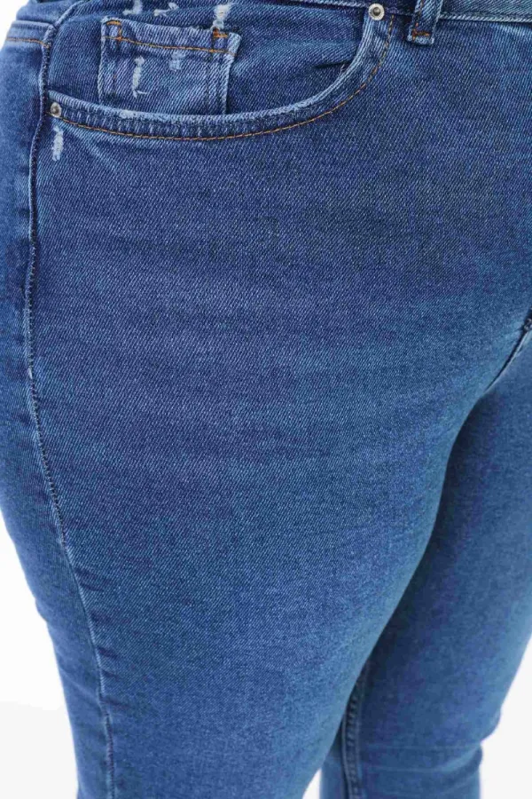 Fringe Ending High Waisted Mom Fit Jean  764-01-(32-36) Dark Blue Denim