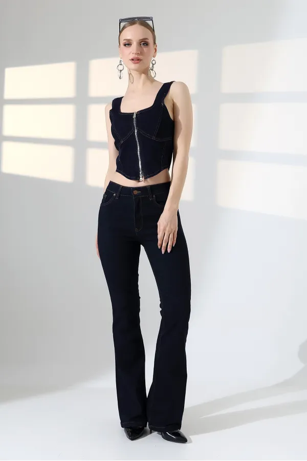 High Waisted and Flared Leg Skinny Jean  867-17-(27-30-4) Slubbed Navy Blue