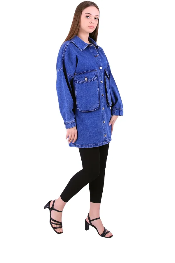 Uzun Torba Cepli Kot Ceket 688-01-(S-XL-6) Uzun Torba Cepli Kot Ceket 688-01-(S-XL-6)
