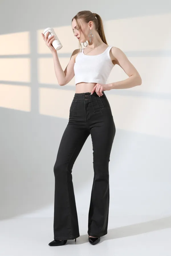 Flared Jeans with Darts on Front Waist  7021-10-(27-32) 