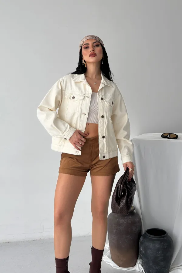 Denim Jacket with Buttons  6081-80-(S-L-3) Natural