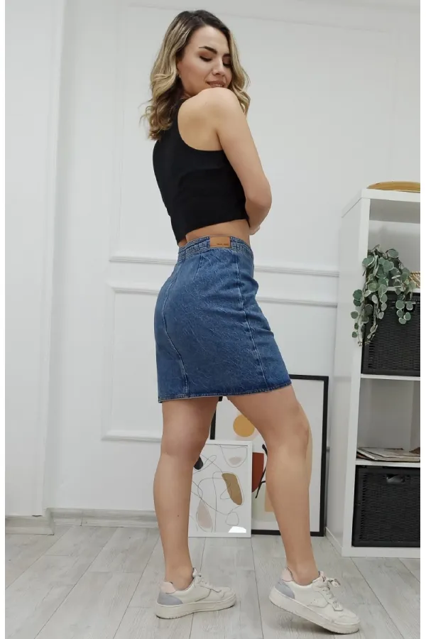 Önü Fermuarlı Mini Kot Etek  192-27-(S-XL-6)