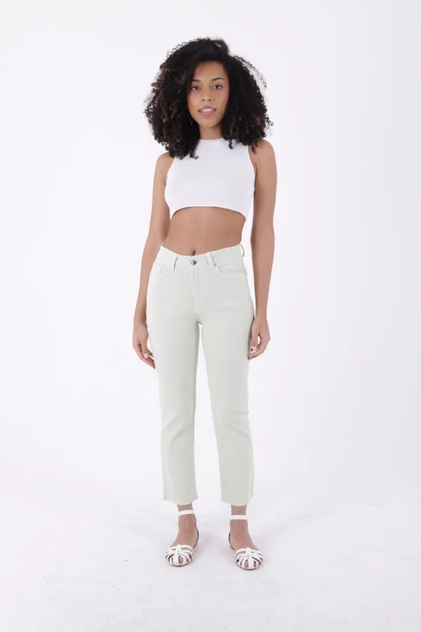 Fringe Ending High Waisted Mom Fit Jean  764-88-(28-33) Mint Green