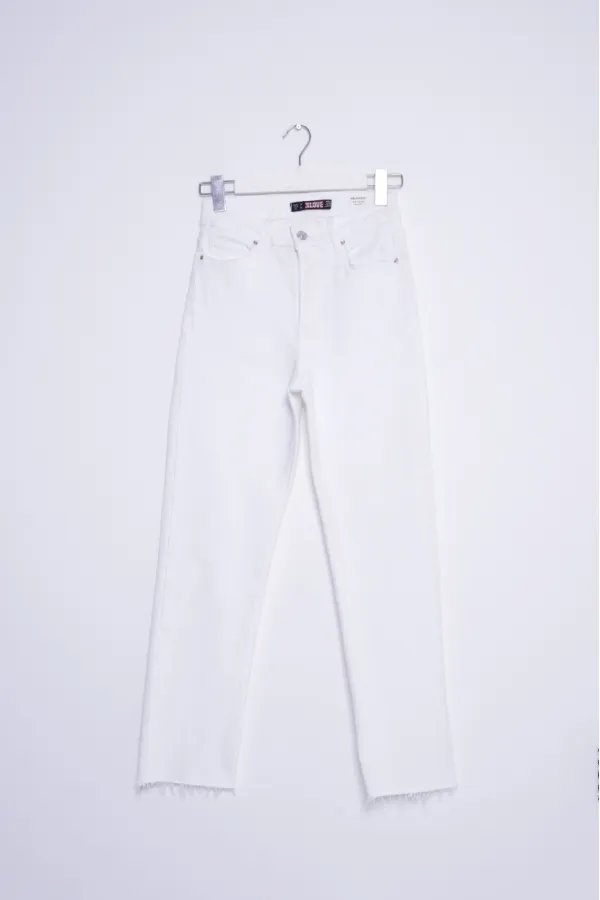 Fringe Ending High Waisted Mom Fit Jean  764-50-(32-36) White