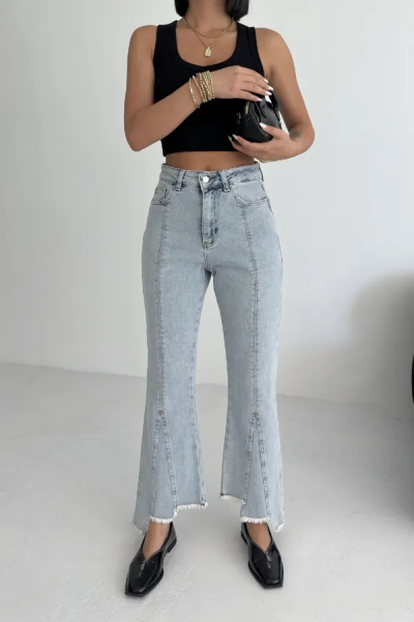 Mom Fit Jean with Asymmetrical Flared Legs 1859-08-(26-31) Snow Light Blue