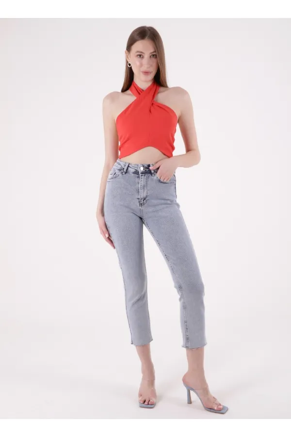 Dikişsiz Paça Mom Fit Kot Pantolon  764-08-(32-36)