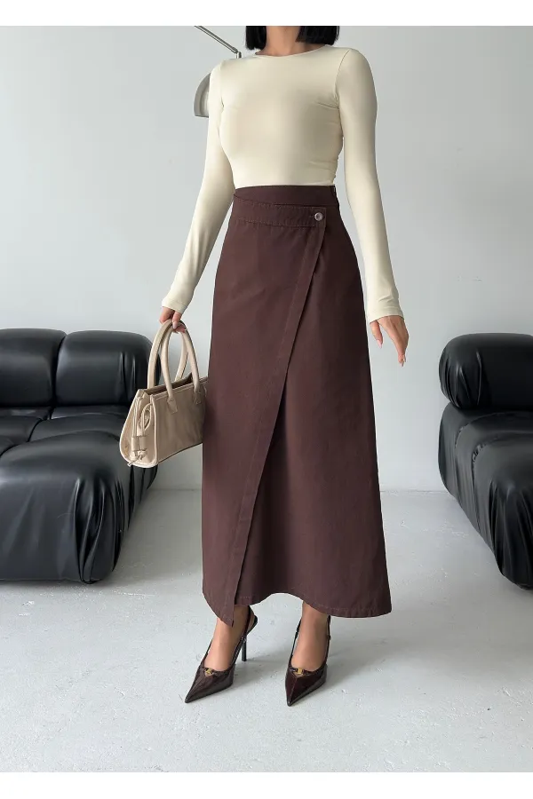 Long Denim Skirt with Flap 1941-78-(36-44) Brown