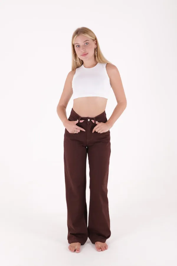 Wide Leg High Waisted Relaxed Jean  718-78-(27-32) Brown