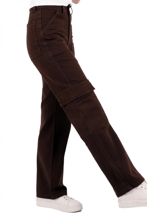 Cargo Pocket Wide Leg Jean 1828-78-(27-32) Brown