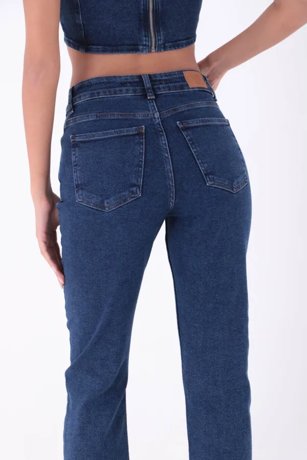 Yıldızlı Mom Fit Dikişsiz Paça Kot Pantolon  1753-26-(28-33)