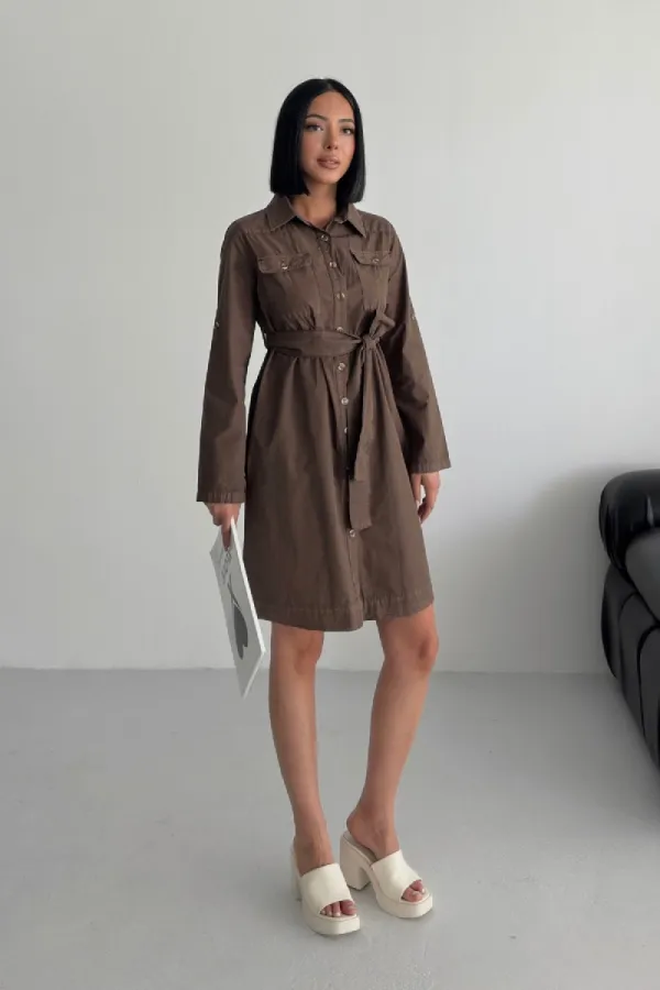 Düğmeli Uzun Gömlek Elbise 6102-78-(S-XL)