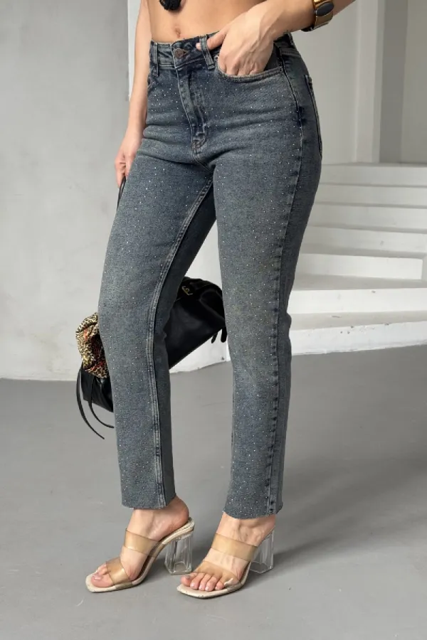 Serpme Yıldızlı Kot Pantolon 7040-28-(28-33) Serpme Yıldızlı Kot Pantolon 7040-28-(28-33)