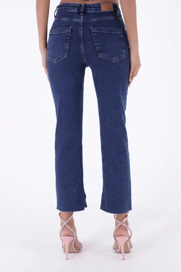 Paçası Yırtmaçlı Serpme Detaylı Mom Fit Jean  1769-26-(26-31)