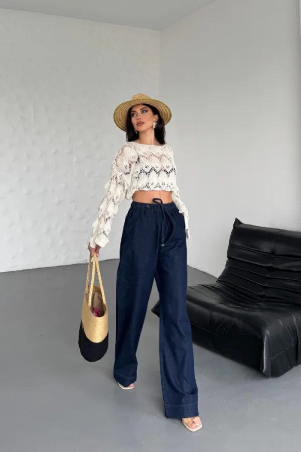 Beli Lastikli Palazzo Pantolon  7076-17-(S-XL)
