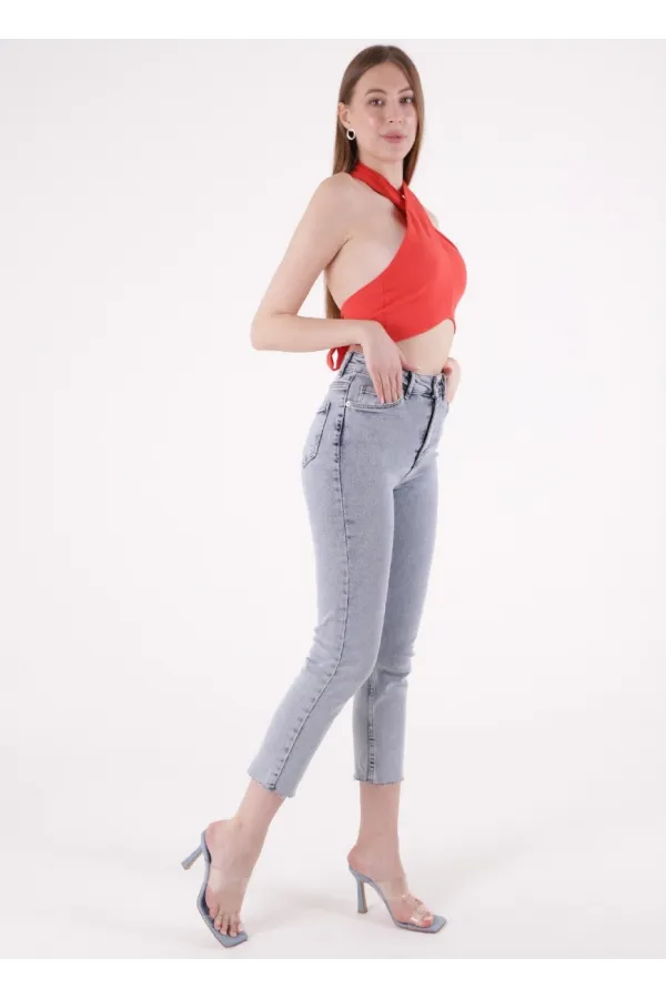Dikişsiz Paça Mom Fit Kot Pantolon  764-08-(32-36)