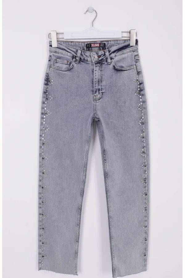 Yanları Droplı Kot Pantolon 7039-08-(28-33)