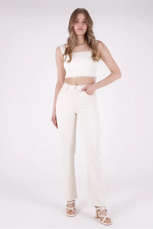 Tasseled Bottom Wide Leg Relax Jean 1726-80-(28-33) Natural Tasseled Bottom Wide Leg Relax Jean 1726-80-(28-33) Natural
