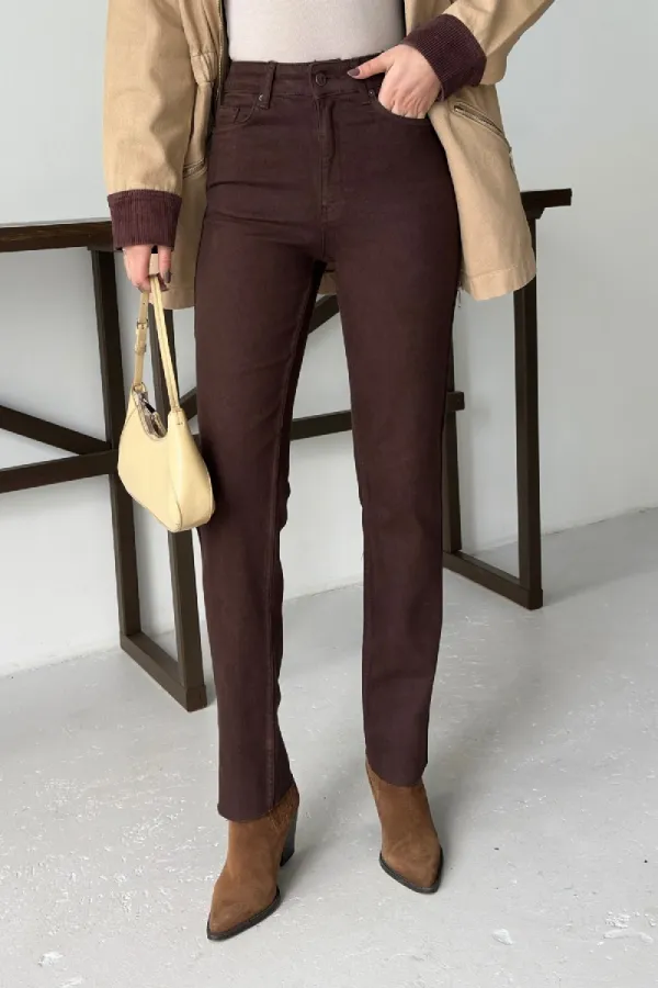 Stripe Detailed Mom Jeans 7111-78-(26-31) Brown