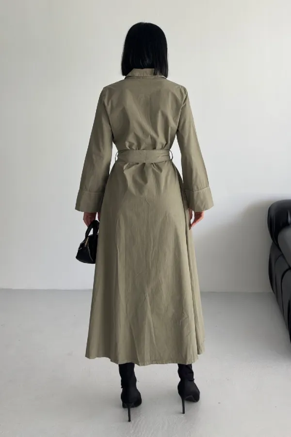 Düğmeli Uzun Boy Kot Elbise 3047-74-(S-XL)