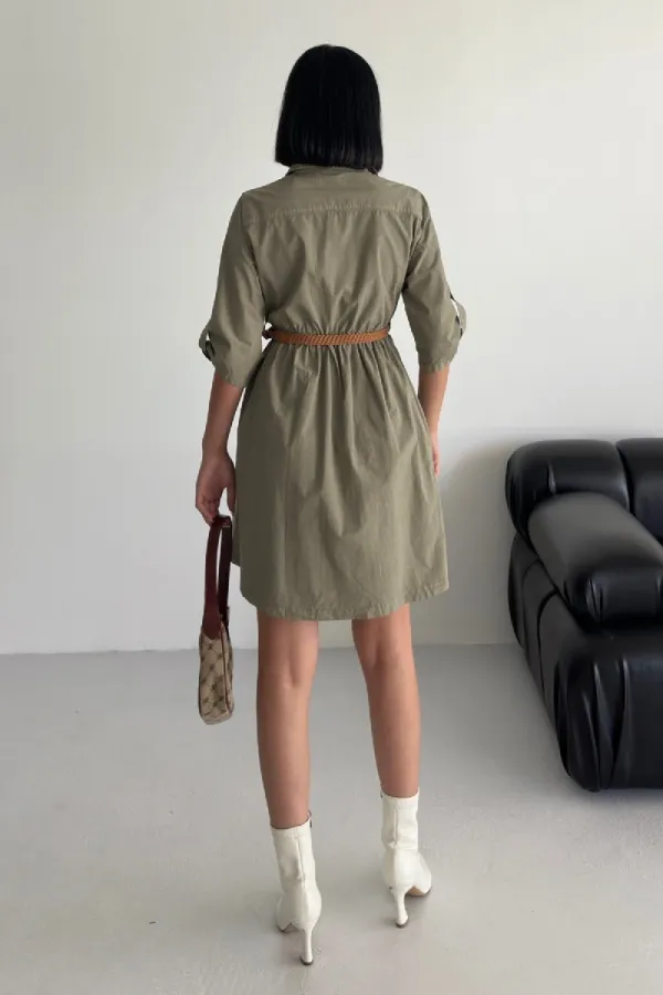 Büzgü Detaylı Kısa Kot Elbise 3040-74-(S-XL)