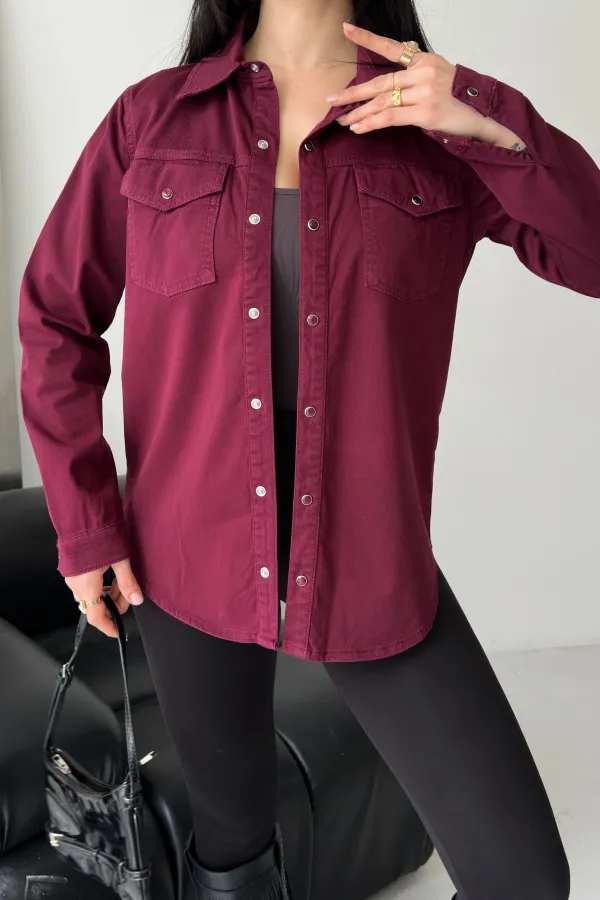 Denim Shirt with Snap Buttons 6013-82-(S-XL-6) Maroon